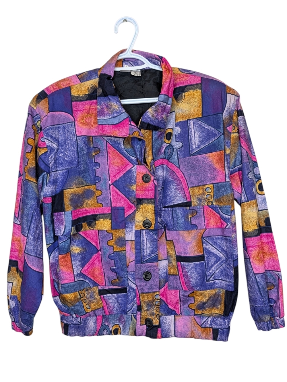 Vintage Abstract Print Jacket Pink Purple OSFM Fits L XL 90s Bold - Picture 2 of 12